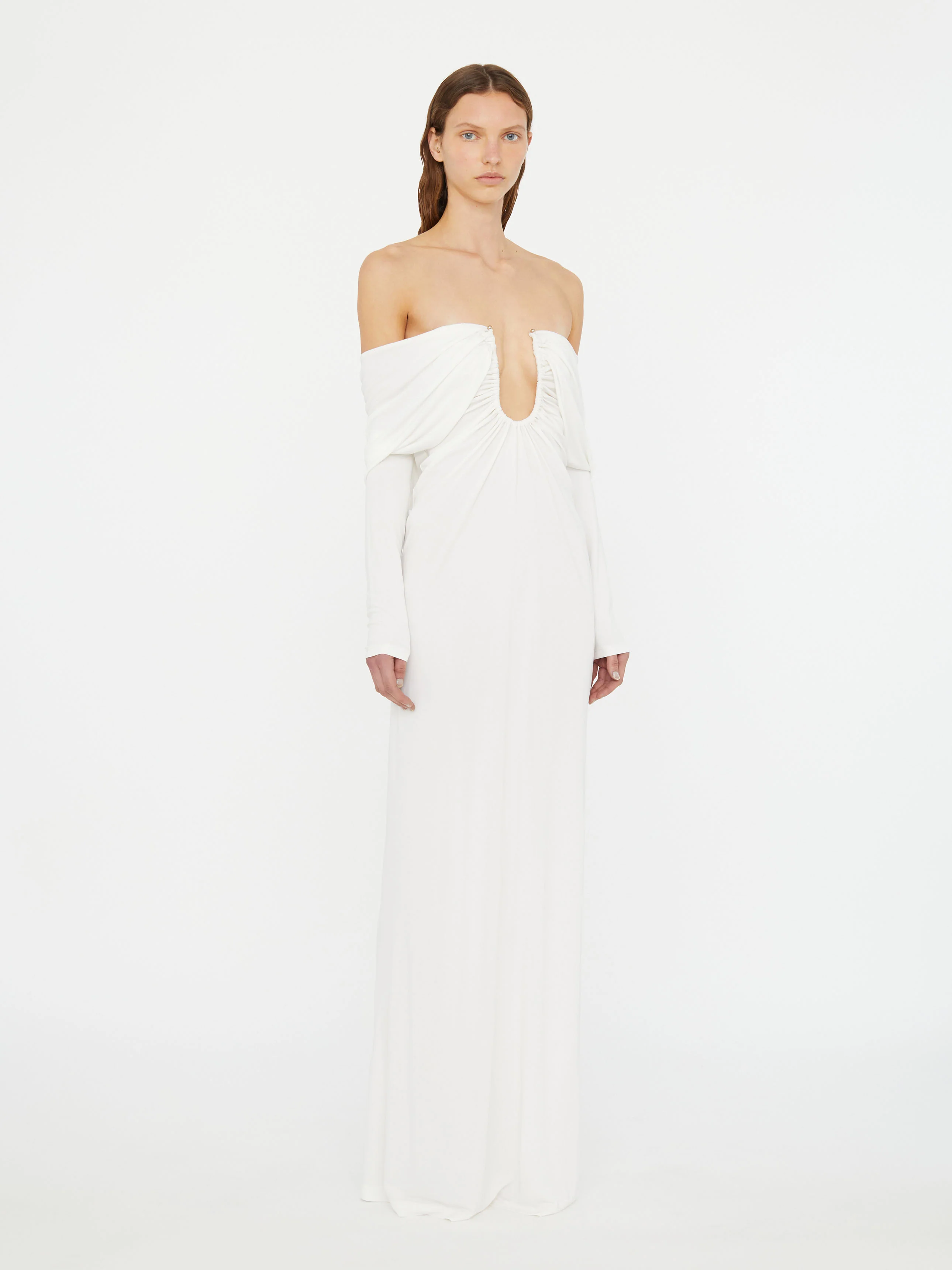 Arced Palm Strapless Shawl Gown - Image 3