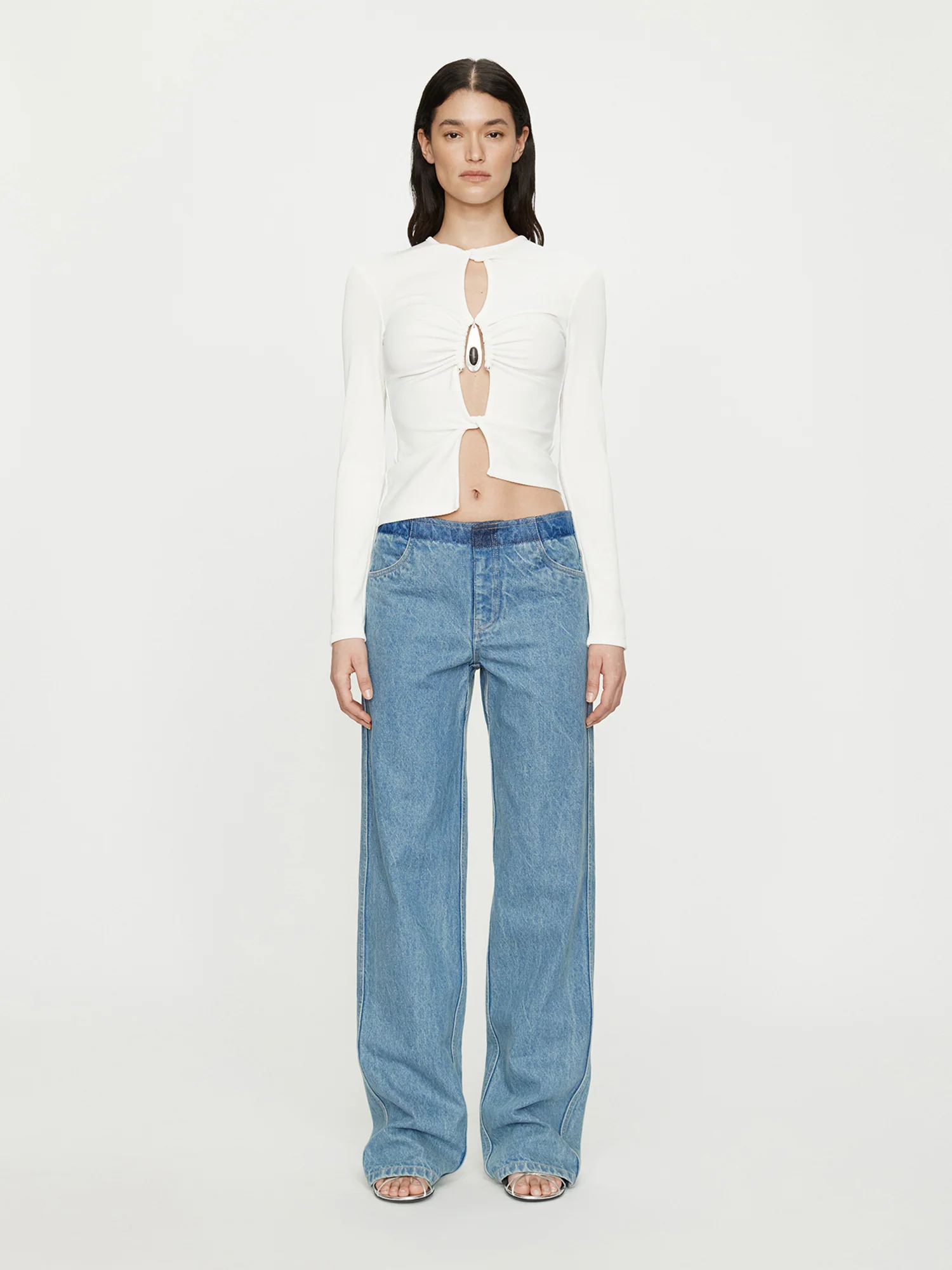 Crystal Pendant Open Twist Long Sleeve Top - Image 2
