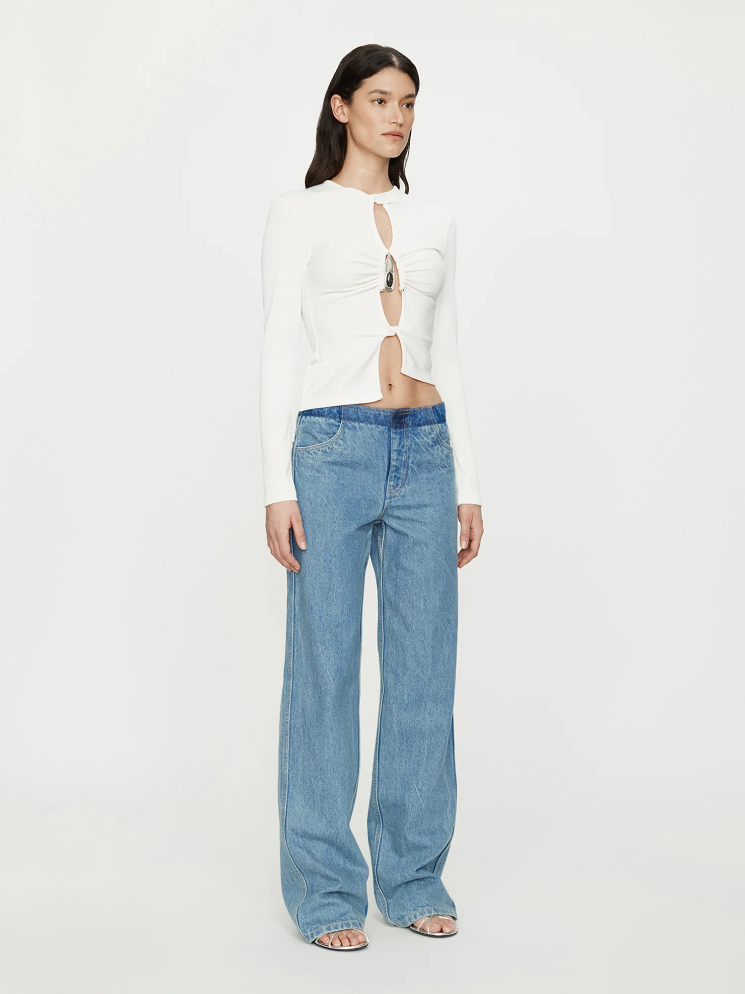 Crystal Pendant Open Twist Long Sleeve Top - Image 3