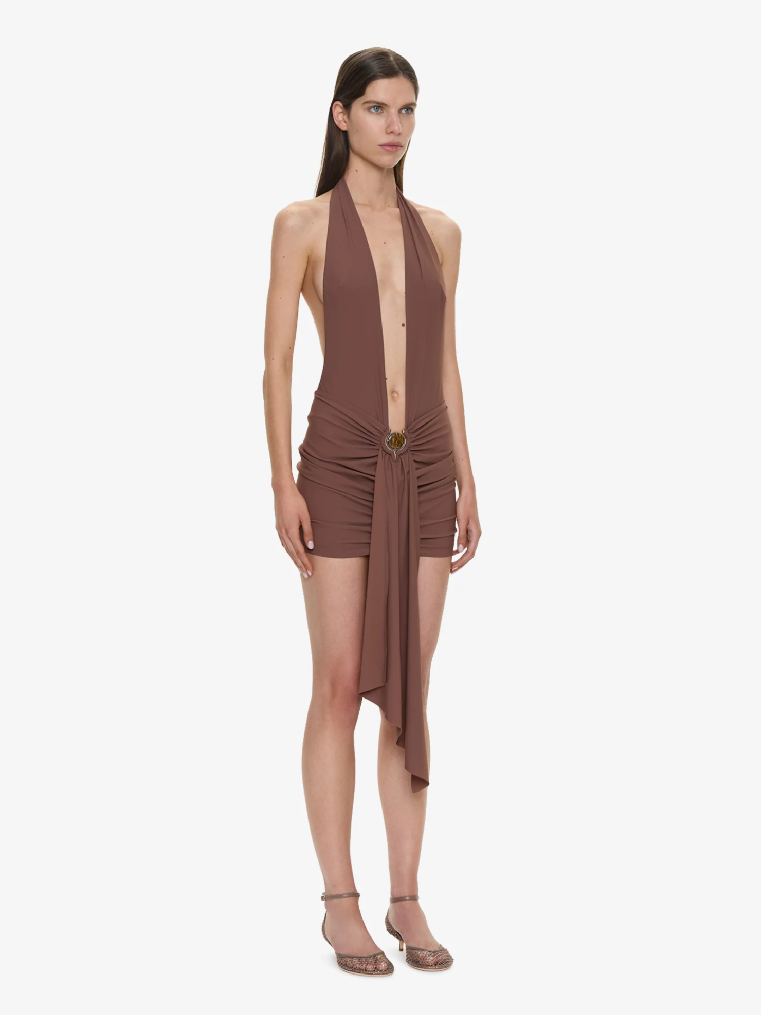 Pierced Orbit Halter Drape Mini Dress - Image 6